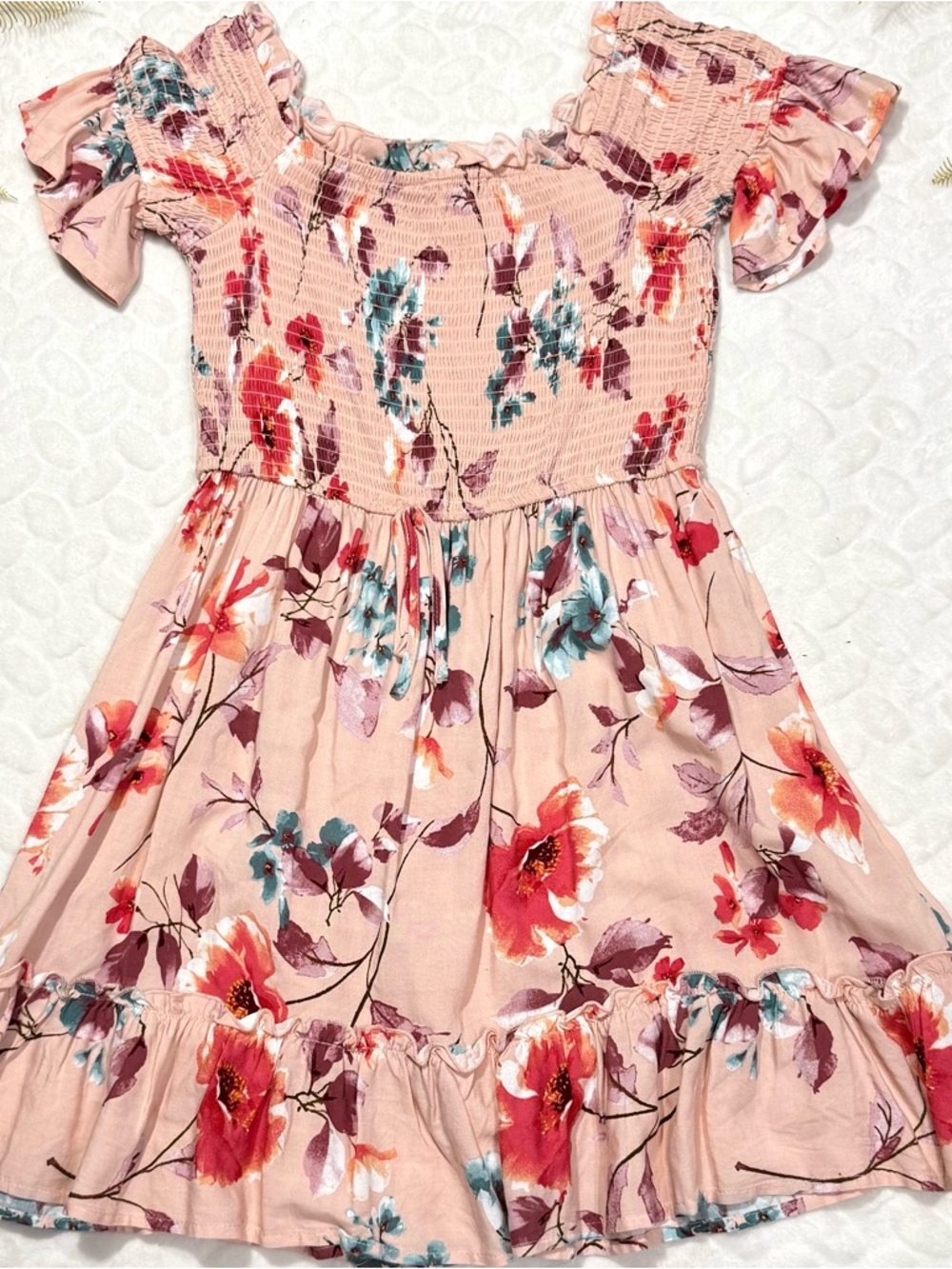 Band of Gypsies Floral Smocked Mini Dress Boho Cottagecore Spring S - Picture 3 of 9